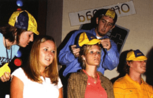 A group of first-year students receive their beanies during the beanie capping ceremony in 2005.